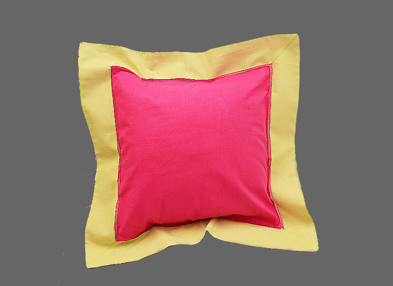 Baby Hemstitch Pillow Sham. Hot Pink with HEMP (LIGHT GOLD)